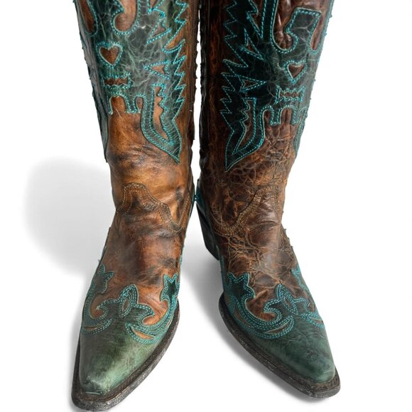 Corral Leather Western Cowgirl Snip Toe Tall Boots Women's 8 M - Picture 6 of 16